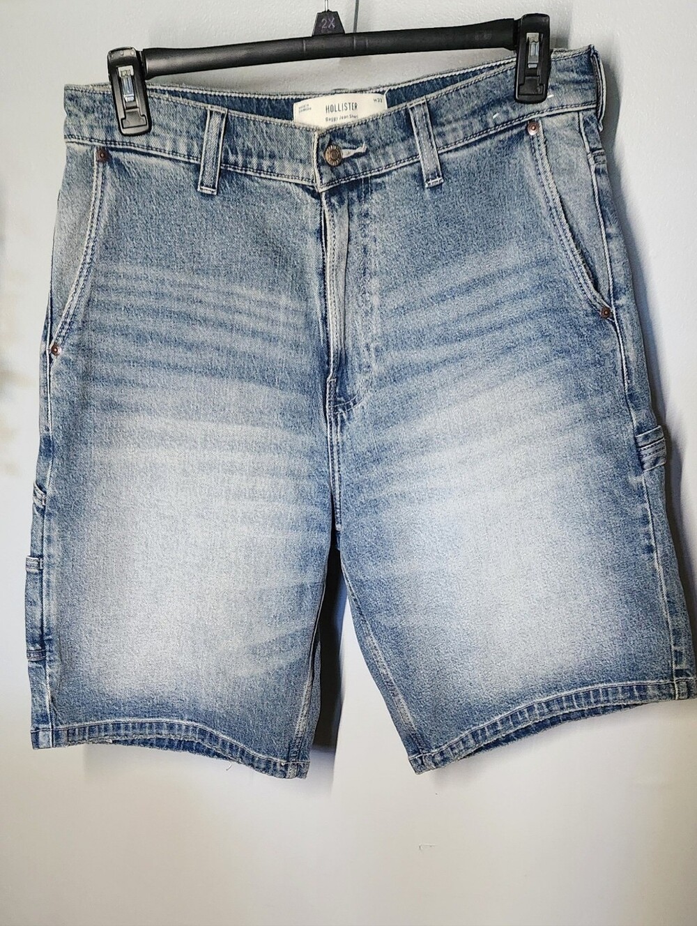 Hollister Baggy Carpenter Jean Denim Shorts Medium Wash Mens Size 33 New